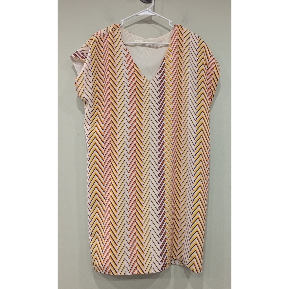 Marie Oliver Andi 100% Silk Chevron Shift Dress Size Medium
